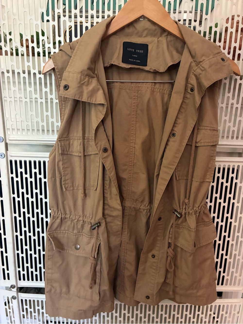 Love Tree Tan Utility Anorak Vest with Drawstring Waist